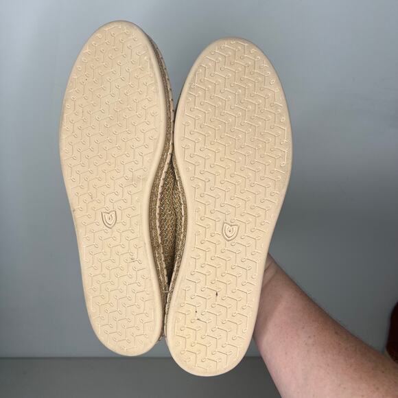 Rothys Tan Metallic Gold Stripe Ballet Ankle Lace Wrap Up Flats 8.5 - Picture 8 of 9